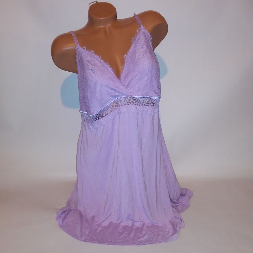 City‎ Chic Lingerie Chemise Slip Gown Size 16 Solid Purple Lace Trim